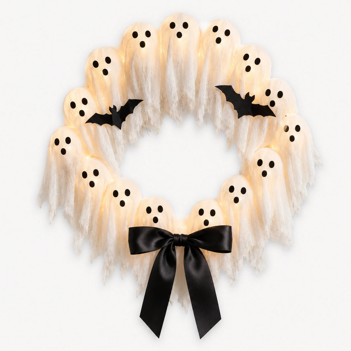 Light-Up Ghost Wreath – Halloween LED Door & Wall Decor