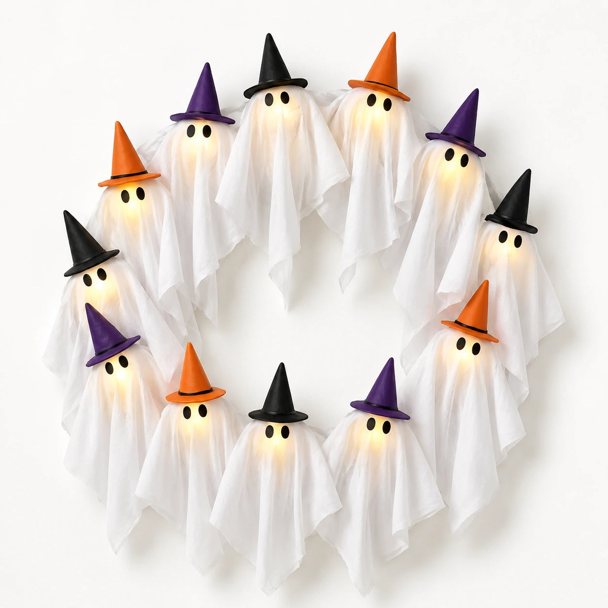 Light-Up Ghost Wreath – Halloween LED Door & Wall Decor