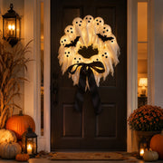 Light-Up Ghost Wreath – Halloween LED Door & Wall Decor