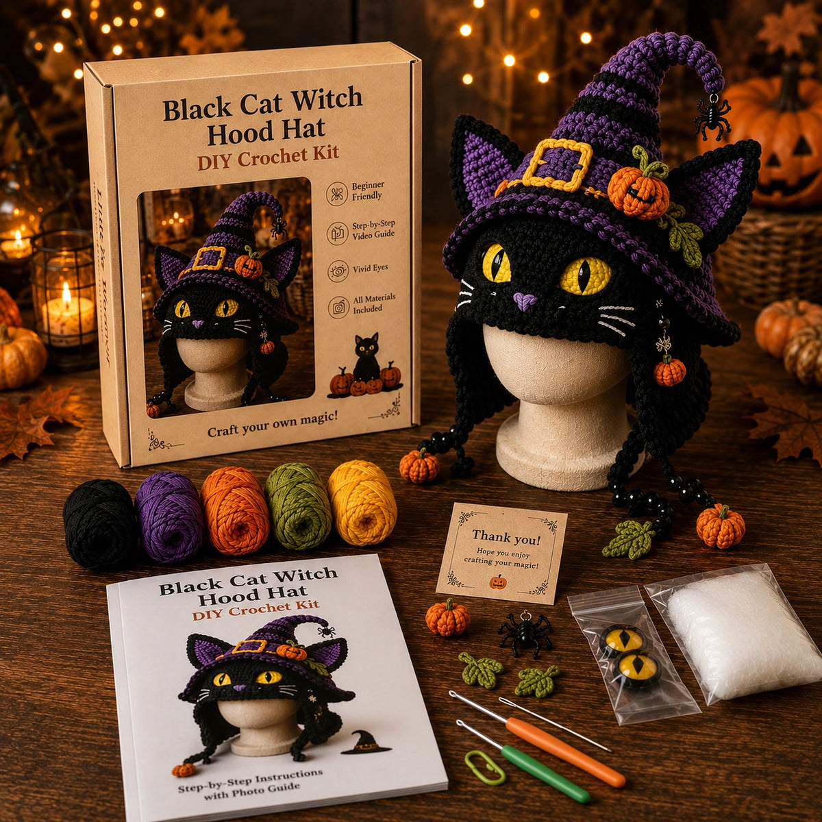 Halloween Monster Hood Hat DIY Crochet Kit – Spooky Handmade Costume Craft Setv