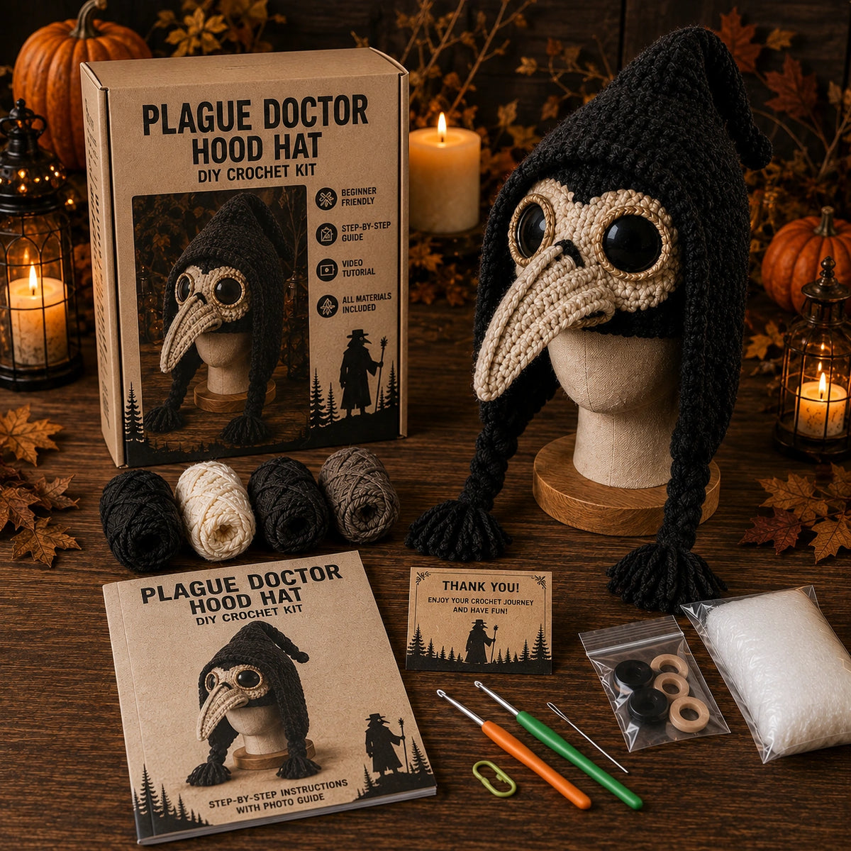 Halloween Monster Hood Hat DIY Crochet Kit – Spooky Handmade Costume Craft Setv