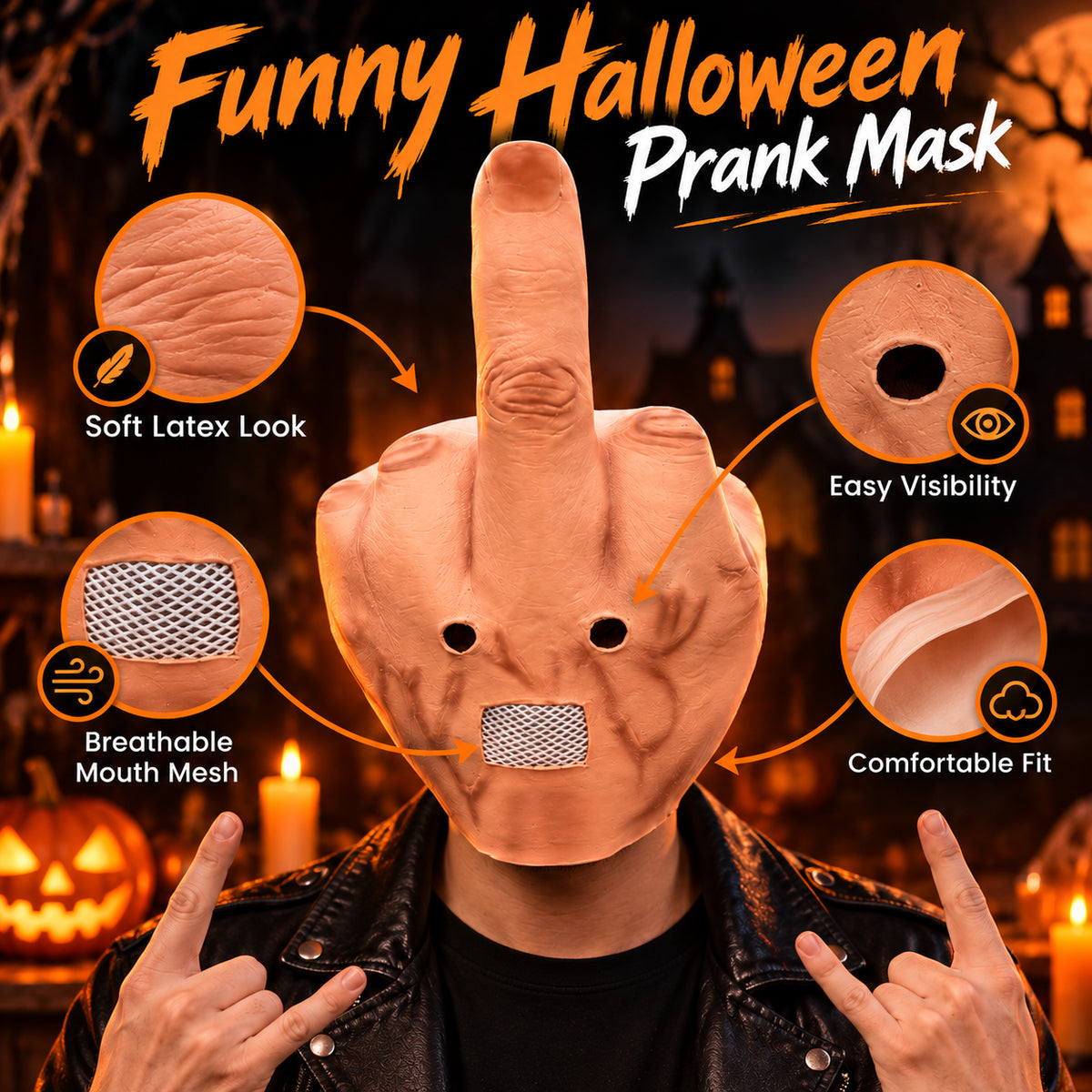 Funny Middle Finger Halloween Prank Mask