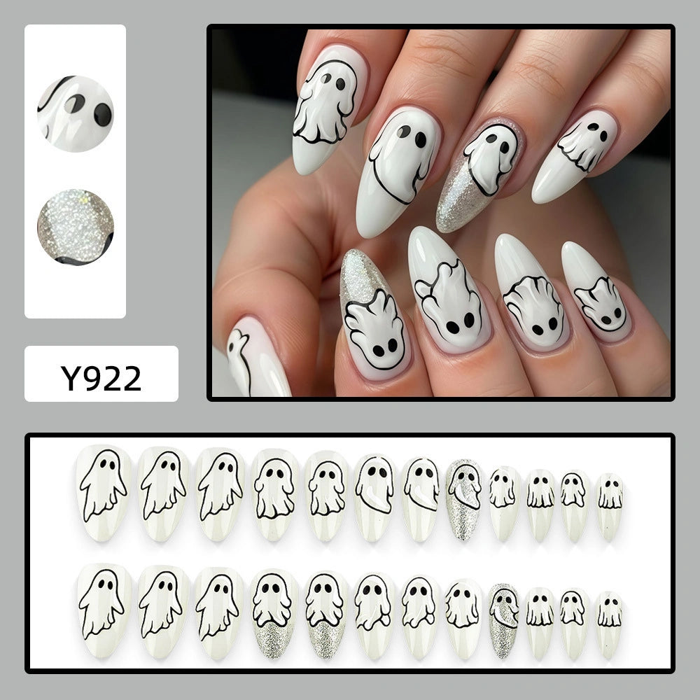 Halloween Press-On Nails – Cute Ghost Pumpkin Bat & Skull False Nail Set