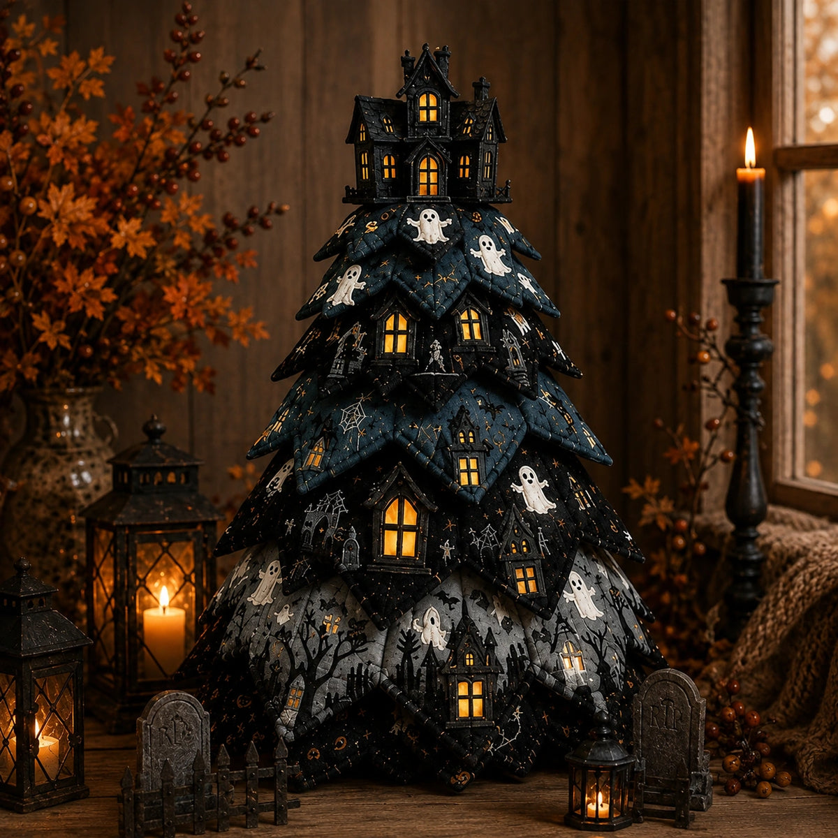 DIY Quilted Halloween Tree Craft Kit – Patchwork Fabric Tabletop Decor