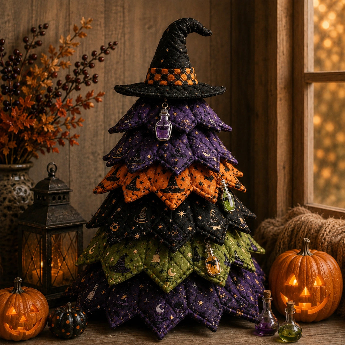 DIY Quilted Halloween Tree Craft Kit – Patchwork Fabric Tabletop Decor