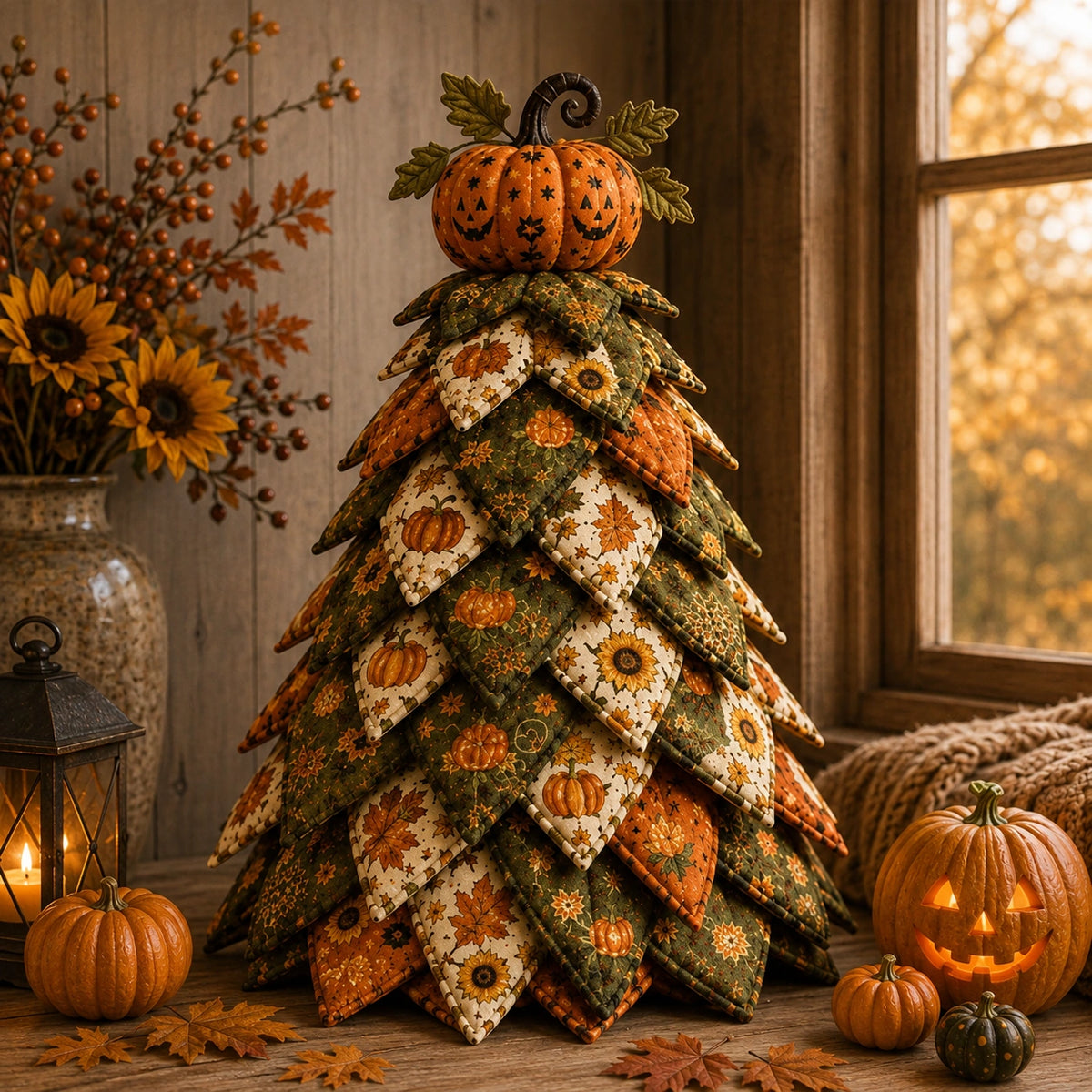 DIY Quilted Halloween Tree Craft Kit – Patchwork Fabric Tabletop Decor