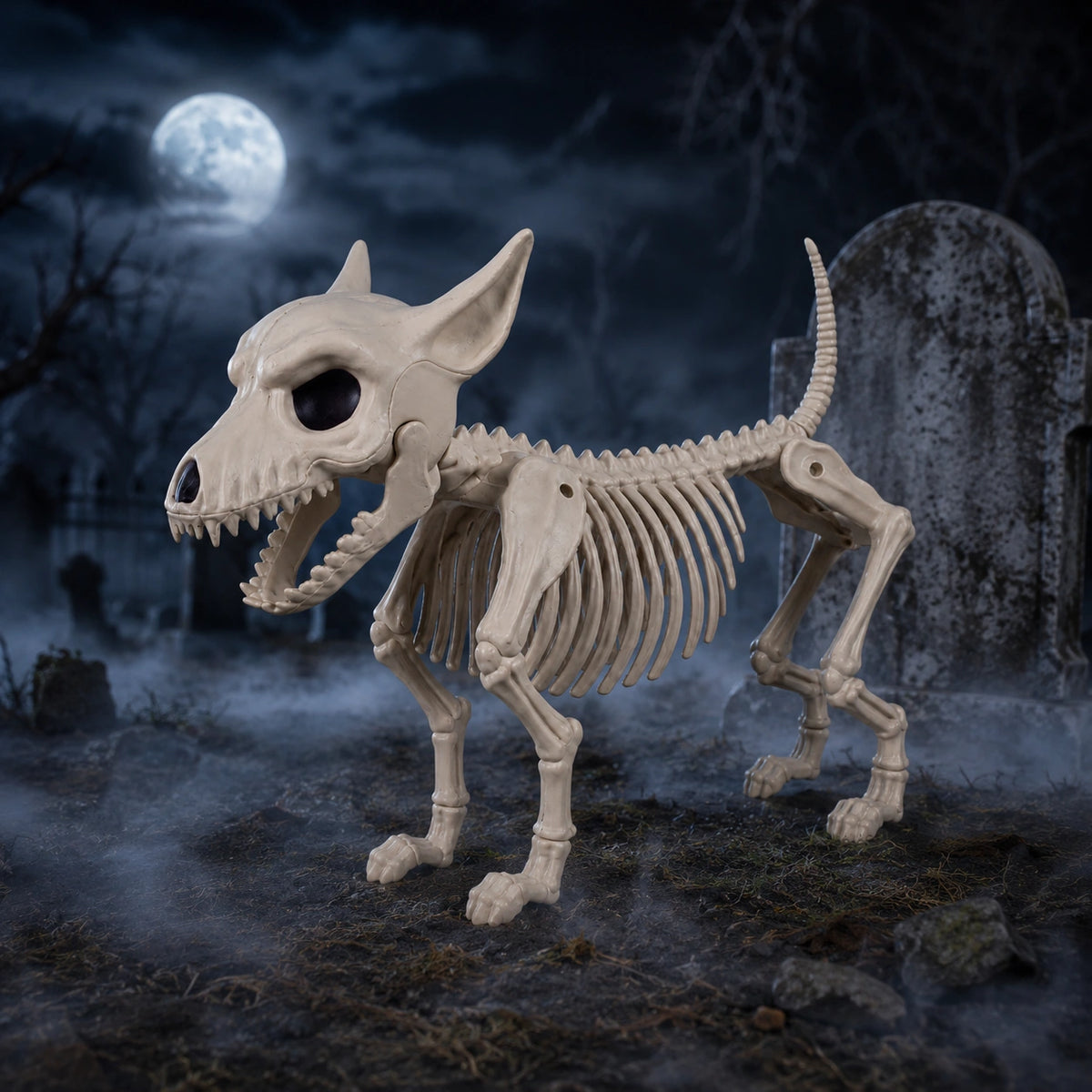 Halloween Skeleton Dog Decoration – Posable Spooky Animal Skeleton