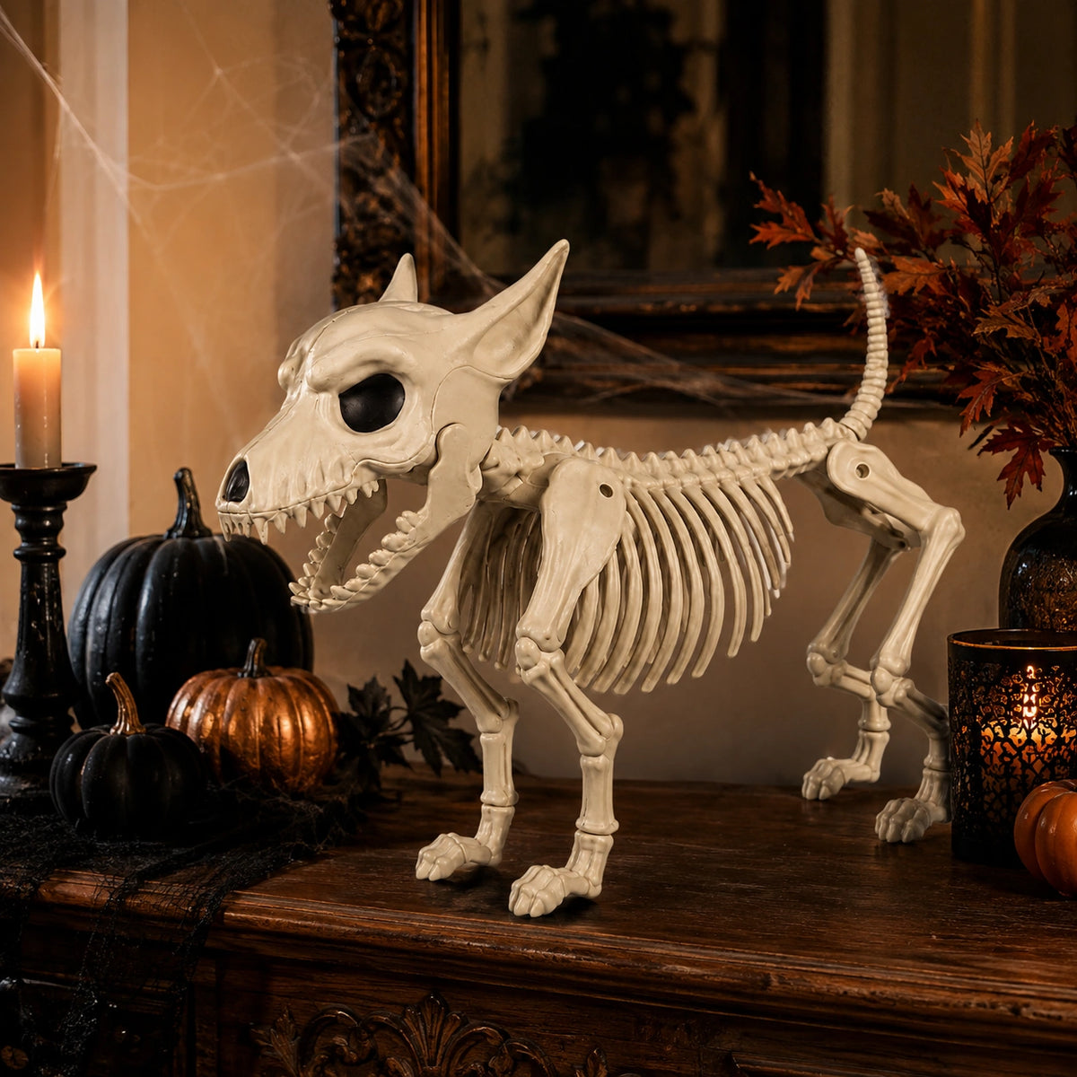 Halloween Skeleton Dog Decoration – Posable Spooky Animal Skeleton