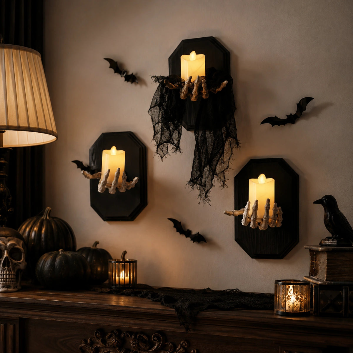 Halloween Skeleton Hand Wall Night Light – Spooky LED Candle Decor
