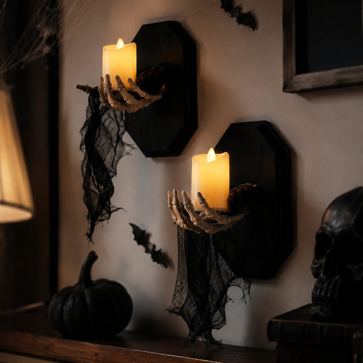 Halloween Skeleton Hand Wall Night Light – Spooky LED Candle Decor