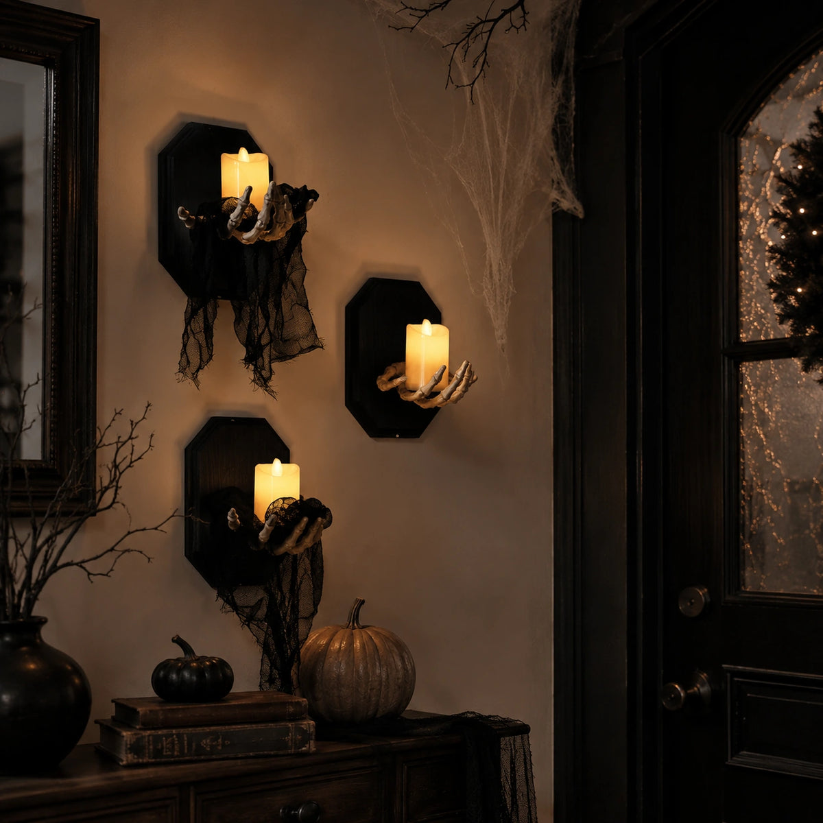 Halloween Skeleton Hand Wall Night Light – Spooky LED Candle Decor