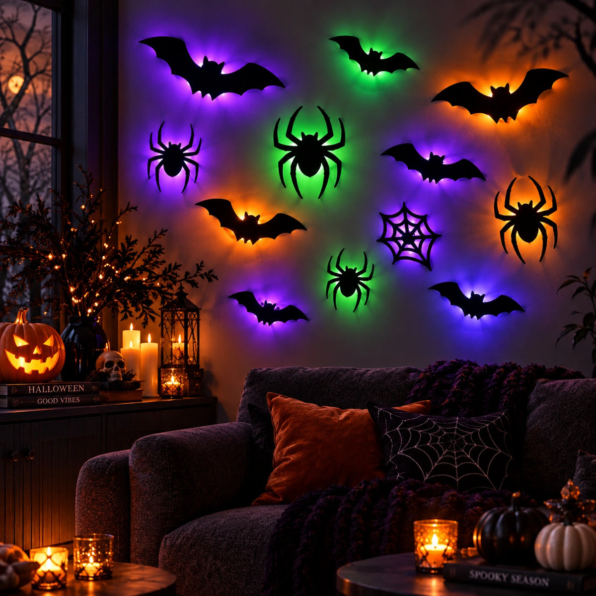 3D Halloween Bat & Spider LED Wall Lights