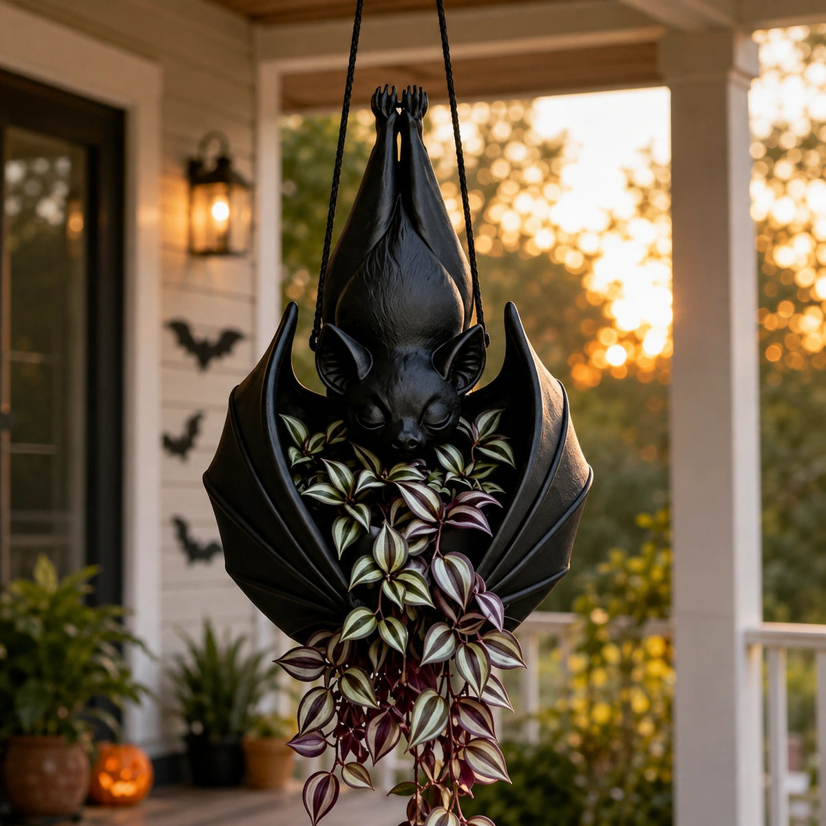 Halloween Hanging Bat Planter – Spooky Resin Flower Pot Decor