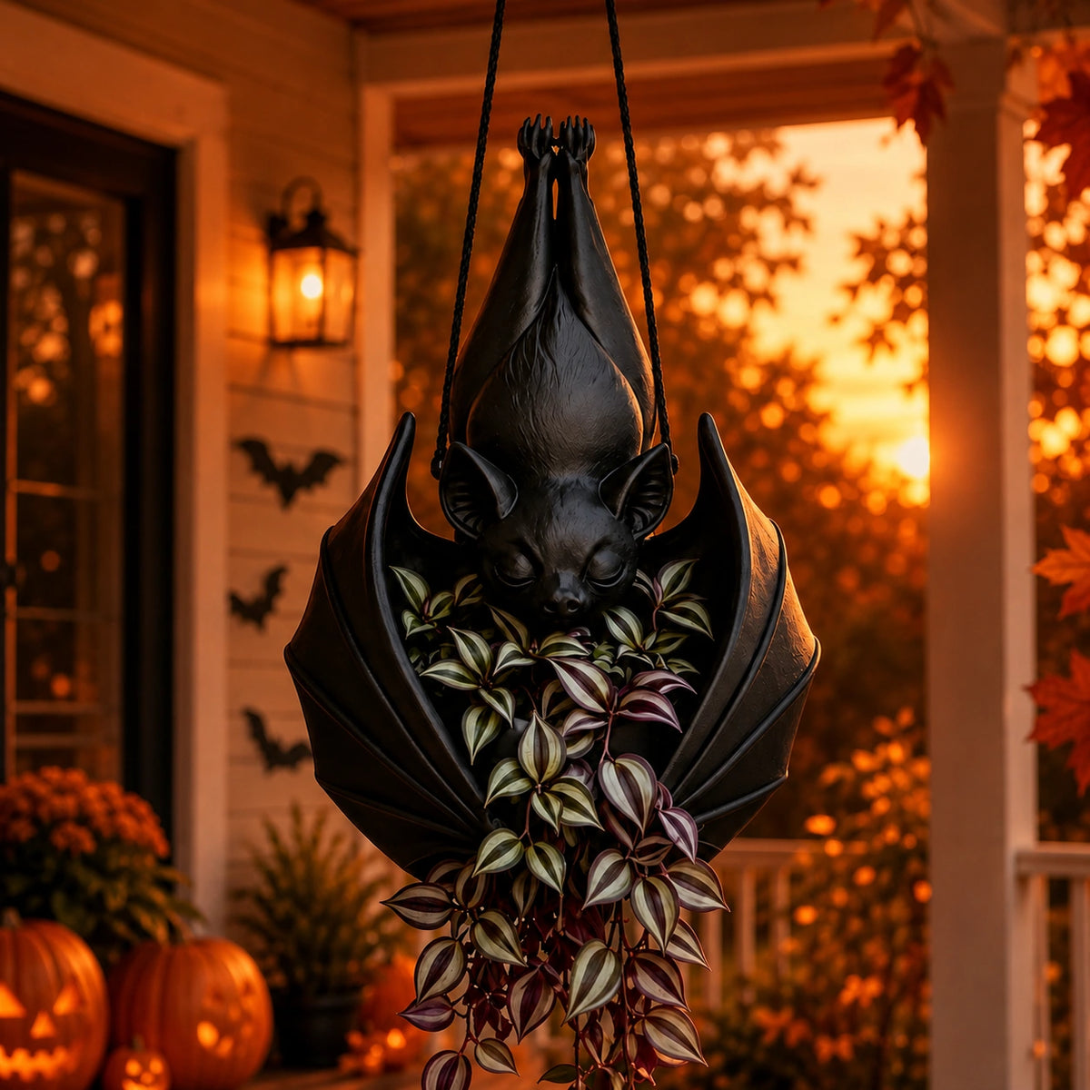 Halloween Hanging Bat Planter – Spooky Resin Flower Pot Decor