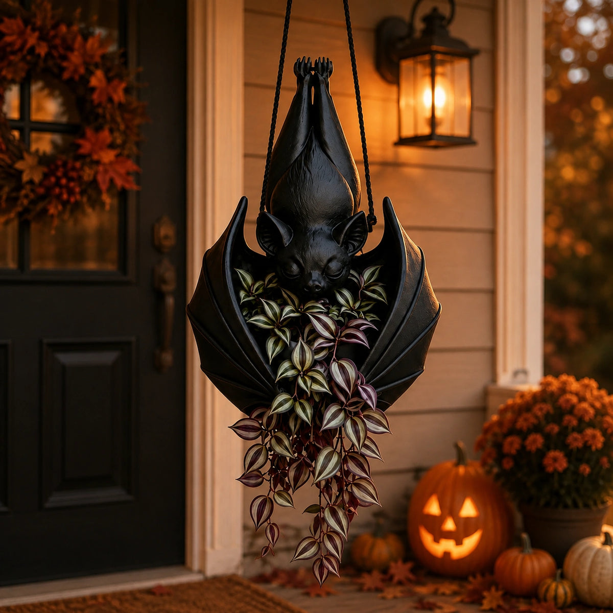 Halloween Hanging Bat Planter – Spooky Resin Flower Pot Decor