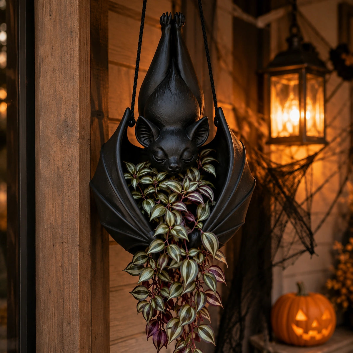 Halloween Hanging Bat Planter – Spooky Resin Flower Pot Decor