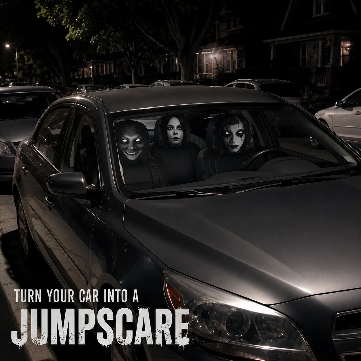 Scary Halloween Car Headrest Covers – Horror Face Seat Prank Decorations