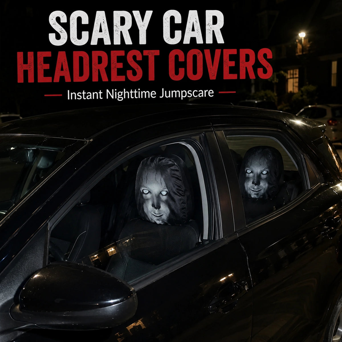 Scary Halloween Car Headrest Covers – Horror Face Seat Prank Decorations
