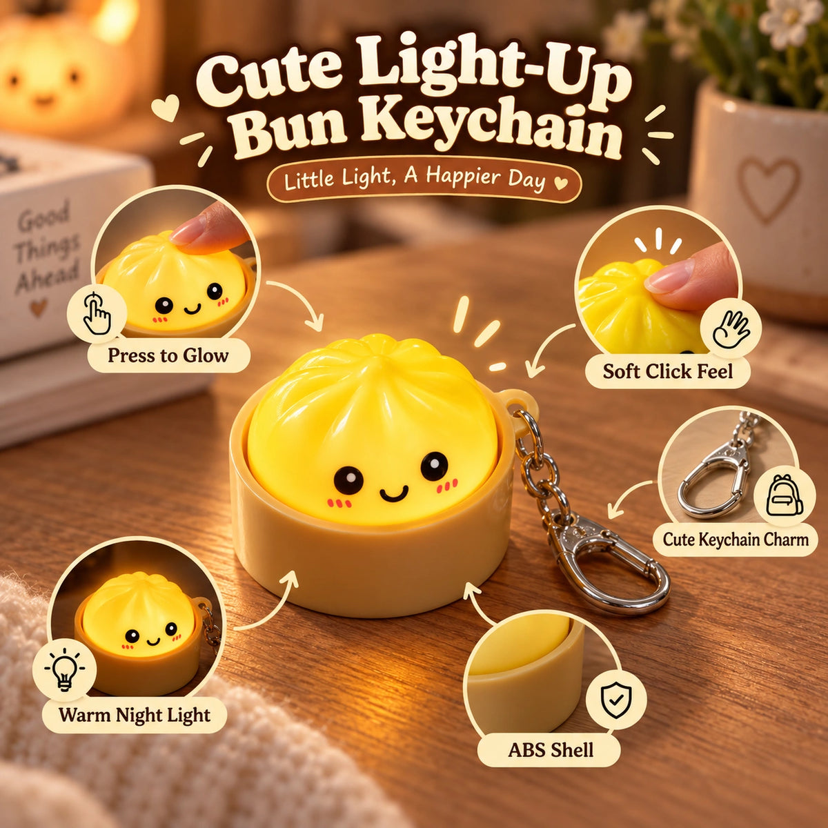Cute Light-Up Bun Keychain