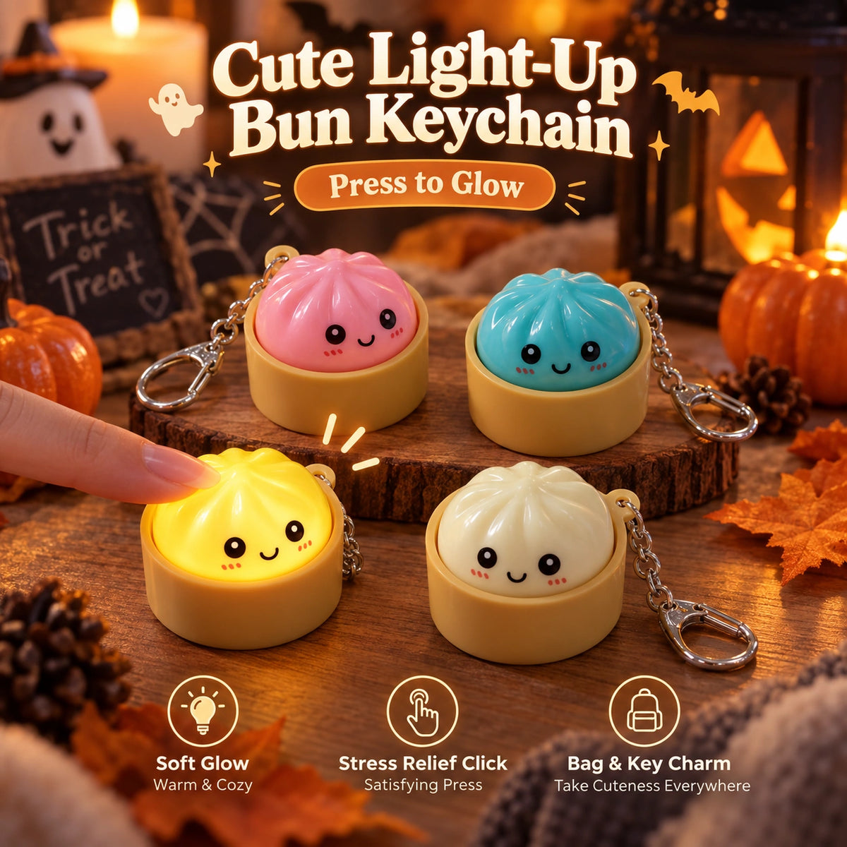 Cute Light-Up Bun Keychain
