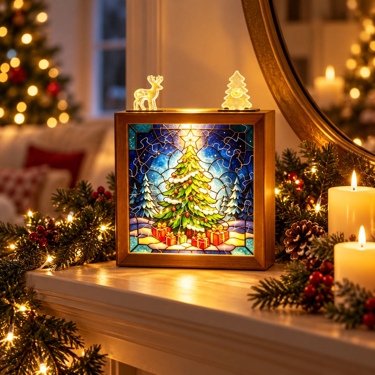 Christmas DIY Puzzle Night Light – Stained Glass Holiday Decor