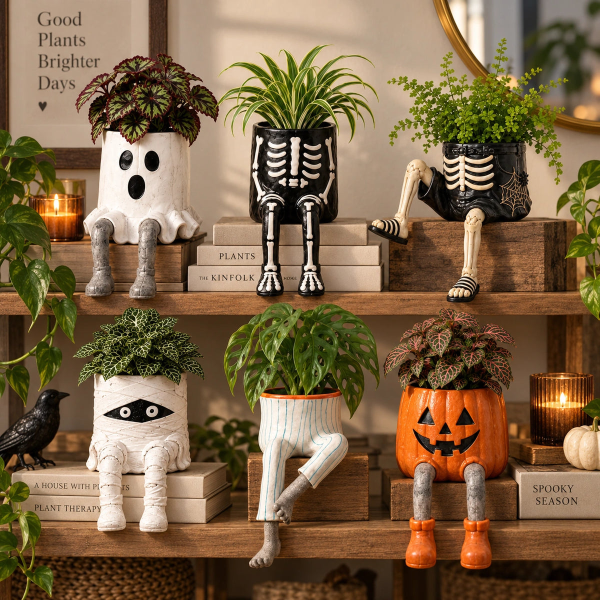 Spooky Sitting Resin Planter – Halloween Character Flower Pot