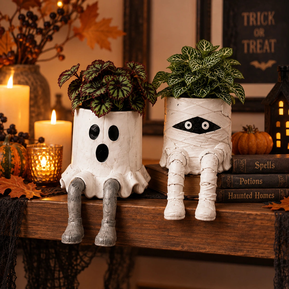 Spooky Sitting Resin Planter – Halloween Character Flower Pot