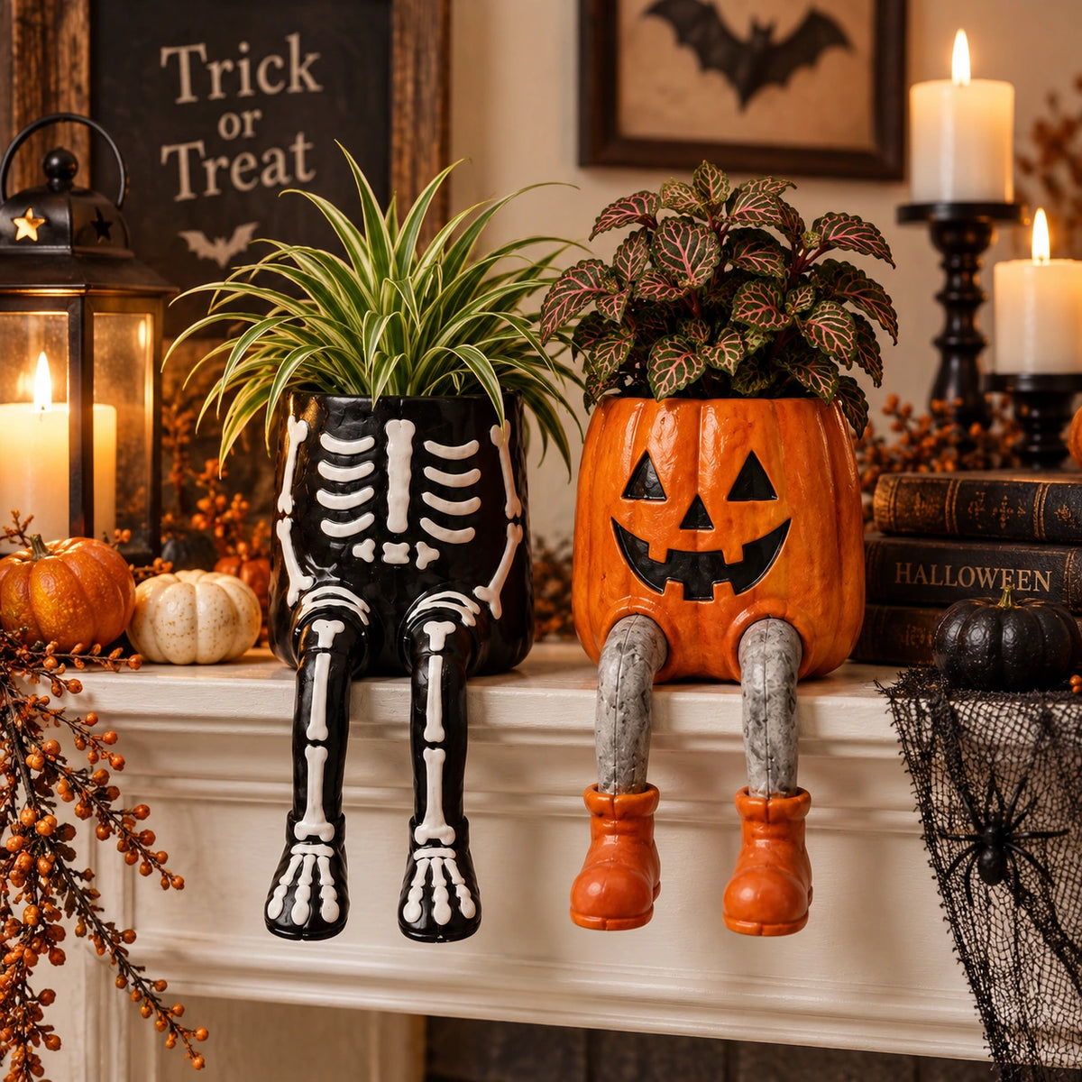 Spooky Sitting Resin Planter – Halloween Character Flower Pot