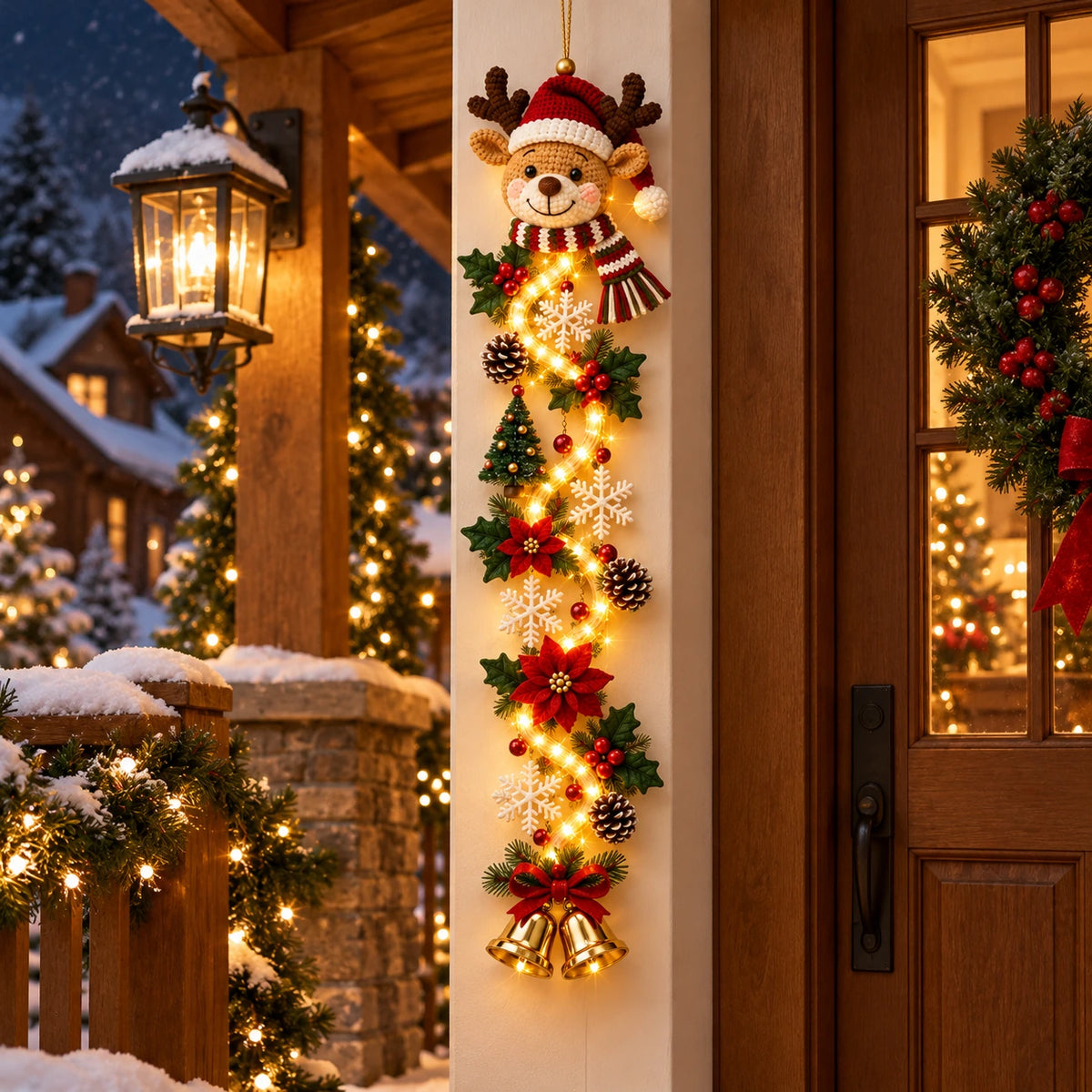 Glowing Christmas Door Hanger – Lighted Holiday Wall Decor