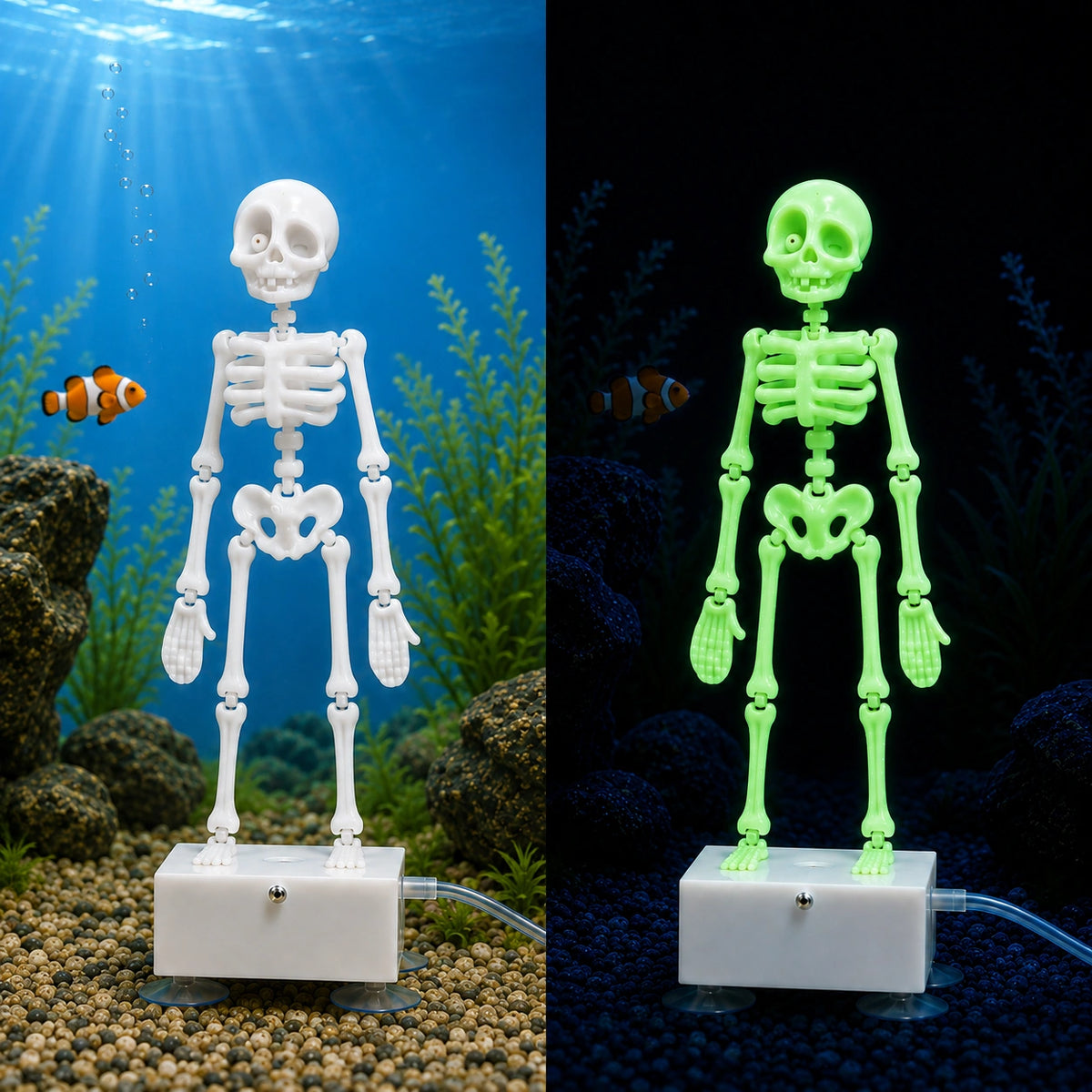 Dancing Skeleton Aquarium Ornament – Air-Powered Glow Fish Tank Decor
