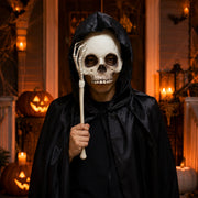 Handheld Skull Mask with Skeleton Hand – Halloween Horror Costume Prop