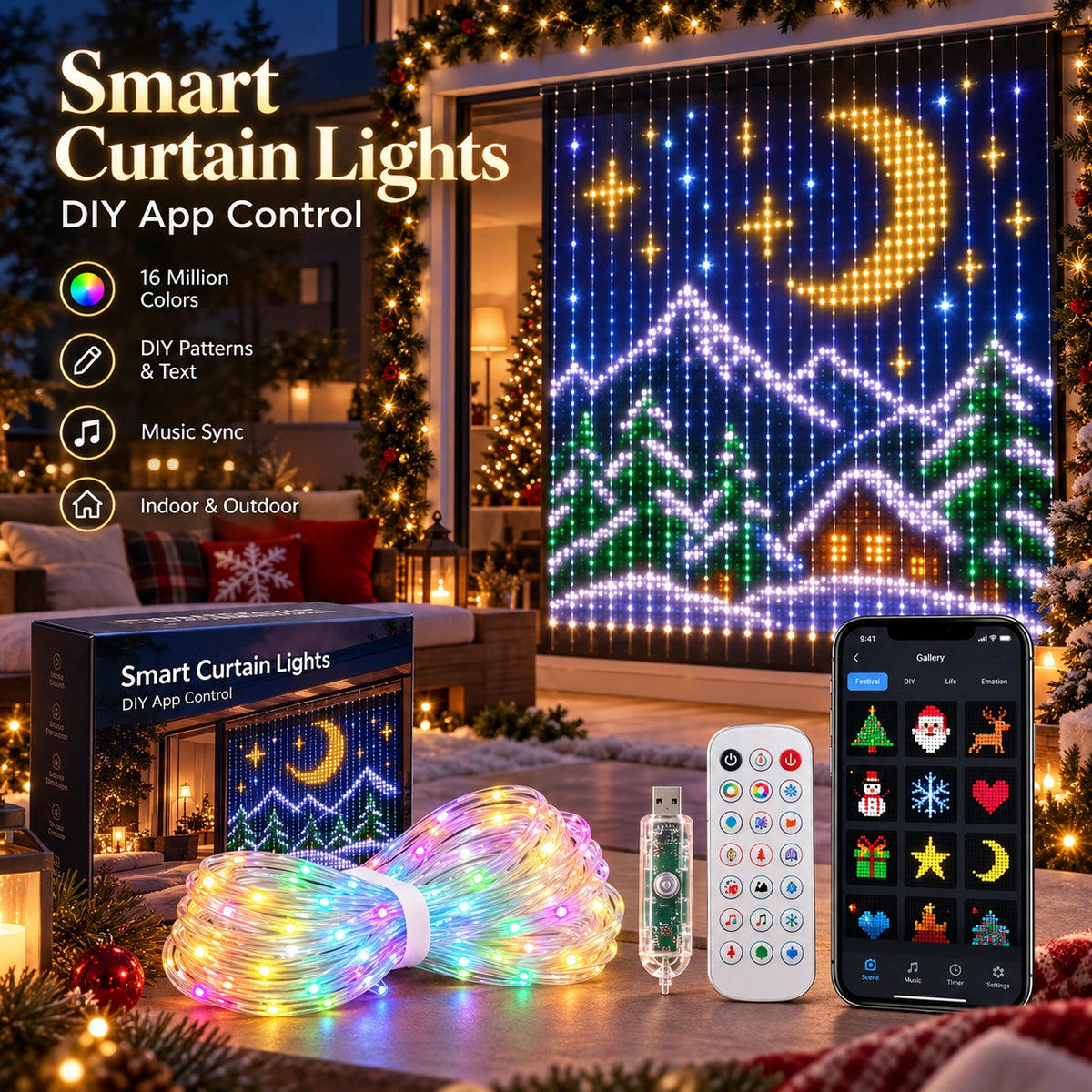 Smart LED Curtain Lights – DIY App-Controlled Christmas Window Lights