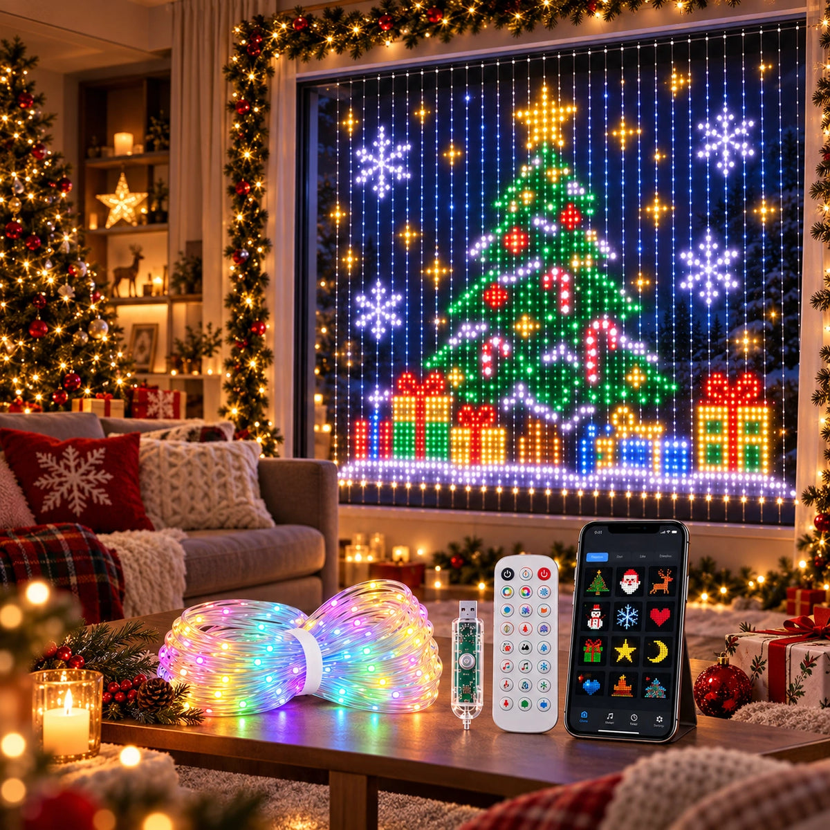 Smart LED Curtain Lights – DIY App-Controlled Christmas Window Lights