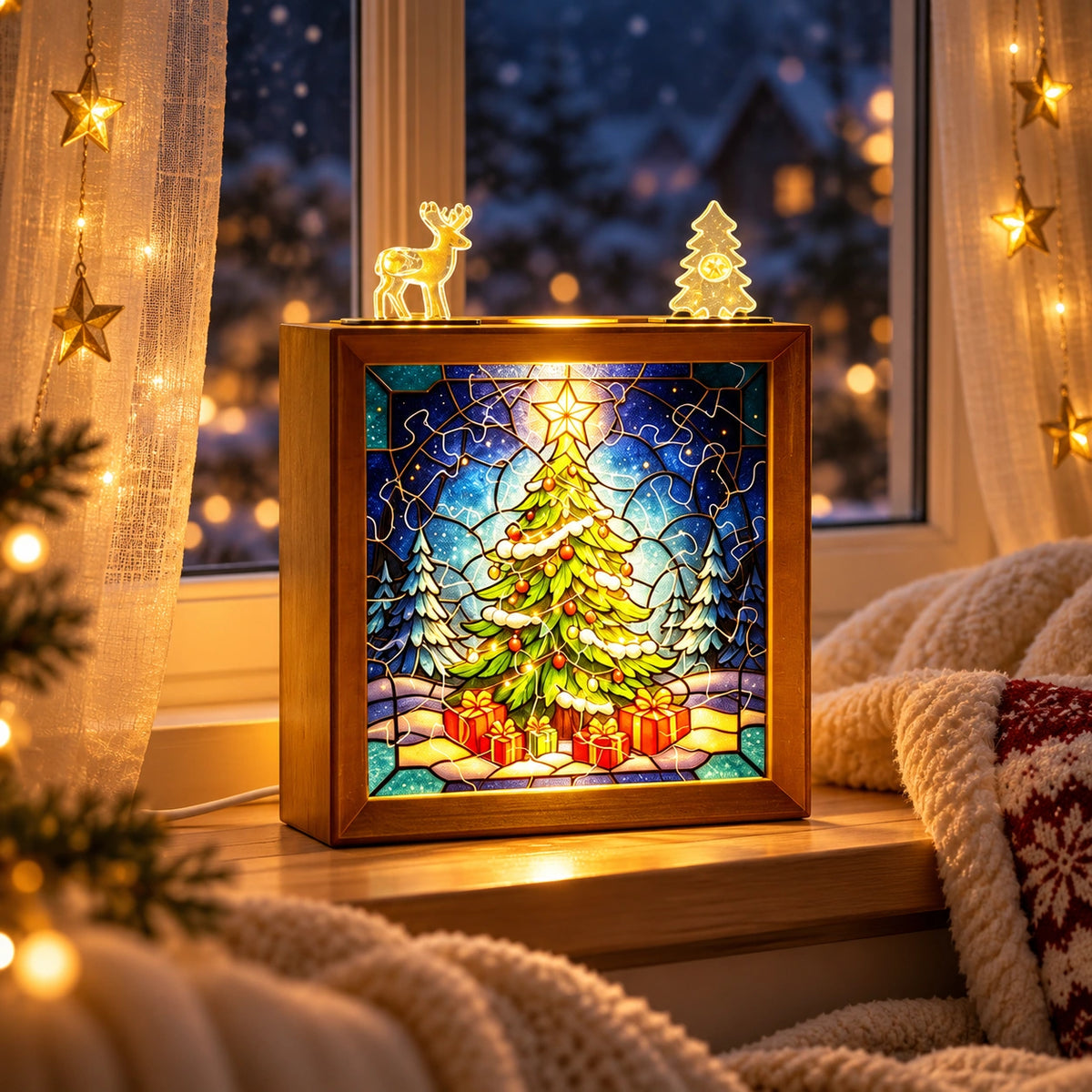 Christmas DIY Puzzle Night Light – Stained Glass Holiday Decor